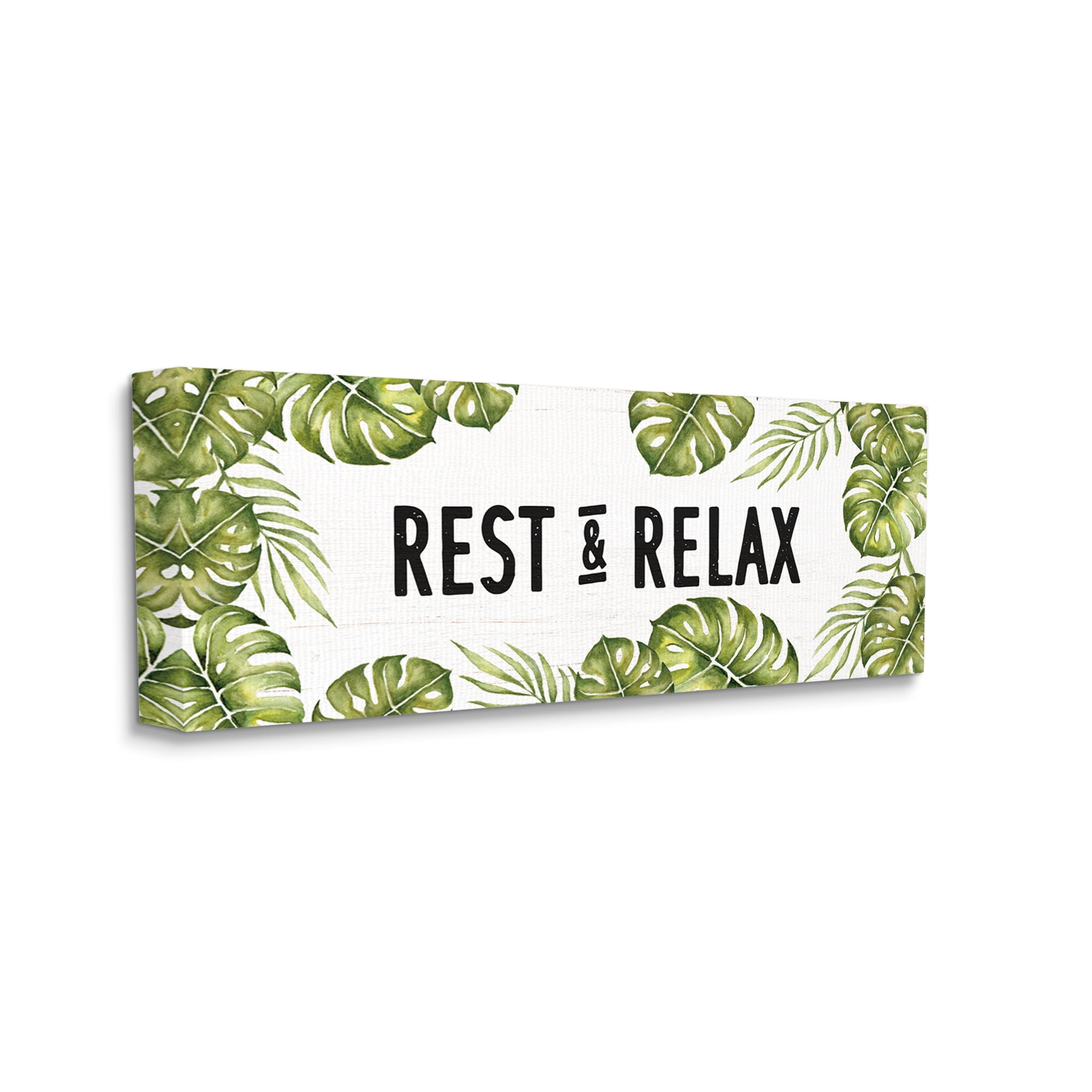 Stupell Industries Rest & Relax Tropical Monstera Plants Leaves Typography Canvas Wall Art, 40 x 17, Design by Daphne Polselli