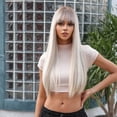 thumbnail image 4 of Pelucas de pelo largo y liso natural para mujer con flequillo Peluca rubia sexy Peluca de pelo sintético resistente al calor Postizo con red de nailon elástico para fiesta de cosplay Uso diario, 4 of 8