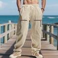 thumbnail image 5 of zbxnLI Mens Linen Pants Zipper Printed Beach Baggy Trousers Lightweight Casual Pants with Pockets, 5 of 9