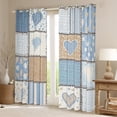 thumbnail image 2 of Manfei Teens Love Heart Black Out Curtains, Vintage Stripes Art Curtains Pack of 2 (42x63 Each), Blue Patchwork Plaid Bedroom Curtains, Window Curtains Bedroom Decor, 2 of 6