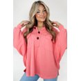 thumbnail image 5 of Women's Pink Corded Flap Pocket Henley Top, 5 of 5
