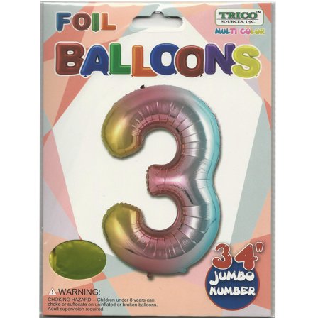 Rainbow Number 3 Balloon 34"