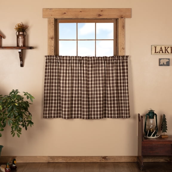 VHC Brands Rustic & Lodge Farmhouse Kitchen Window Curtains-Rory Tier Pair, L36 x W36, Chocolate Brown
