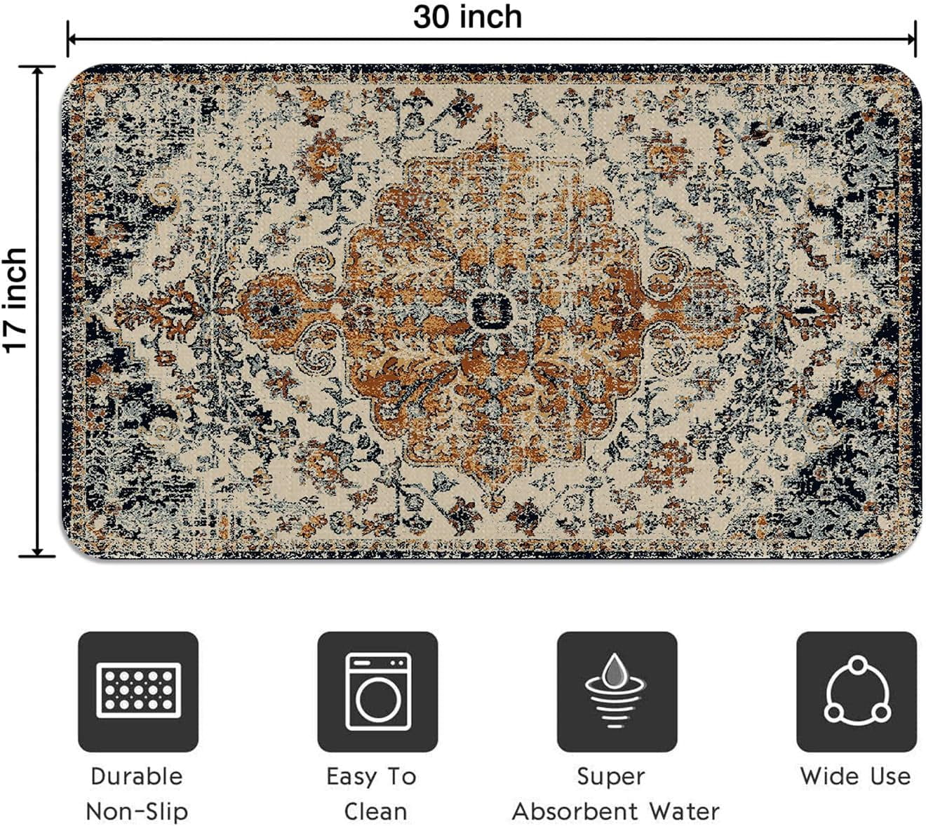 Bohemian Floral Welcome Doormat – 17x30 Inch, Non-Slip Washable, High-Density Woven Surface + Rubber Backing – Perfect For Entryway, Kitchen, Bathroom Or Housewarming Gift
