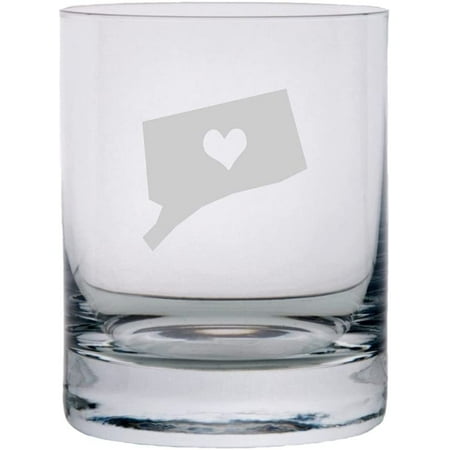 

Connecticut Heart States Etched 10.25oz Crystal Rocks Whisky Glass