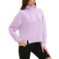 thumbnail image 4 of INSPIRE CHIC Womens Cropped Hoodie Oversized Sweatshirts Side Slits Half Zip Fall Outfits L Purple, 4 of 5