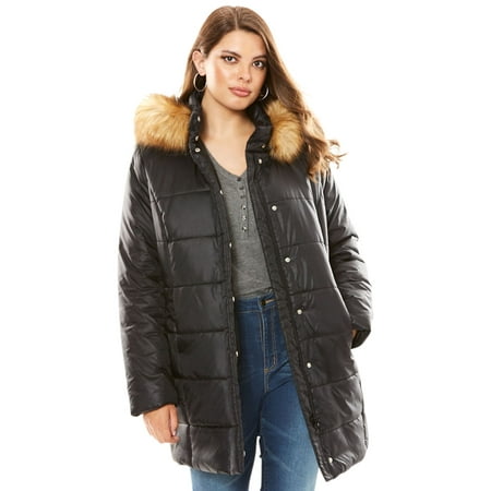 Plus Size Classic-length Quilted Parka With Faux-fur