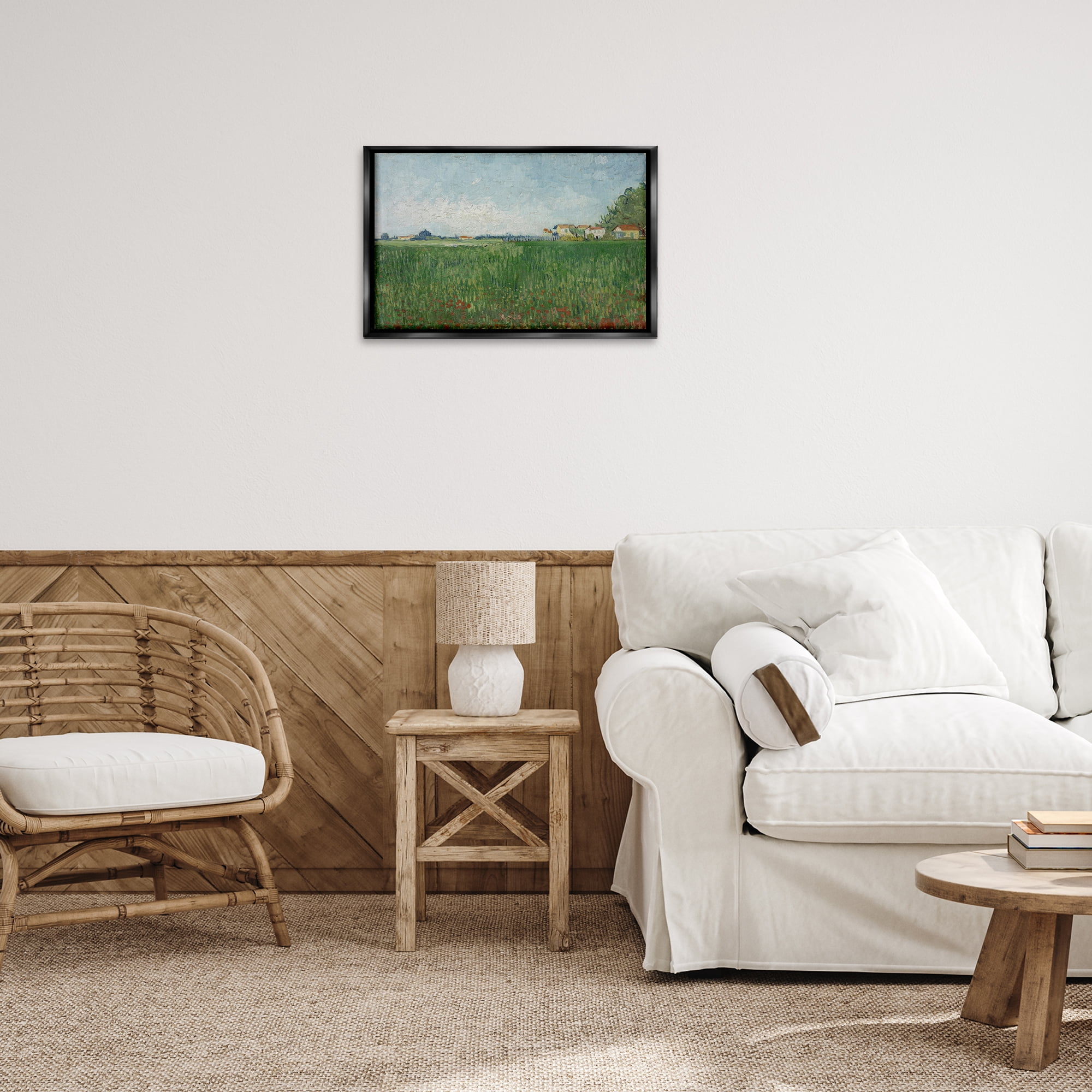 Stupell Industries Van Gogh Field with Poppies Landscape & Nature Painting Black Floater Framed Canvas Art Print Wall Art, 25 x 17
