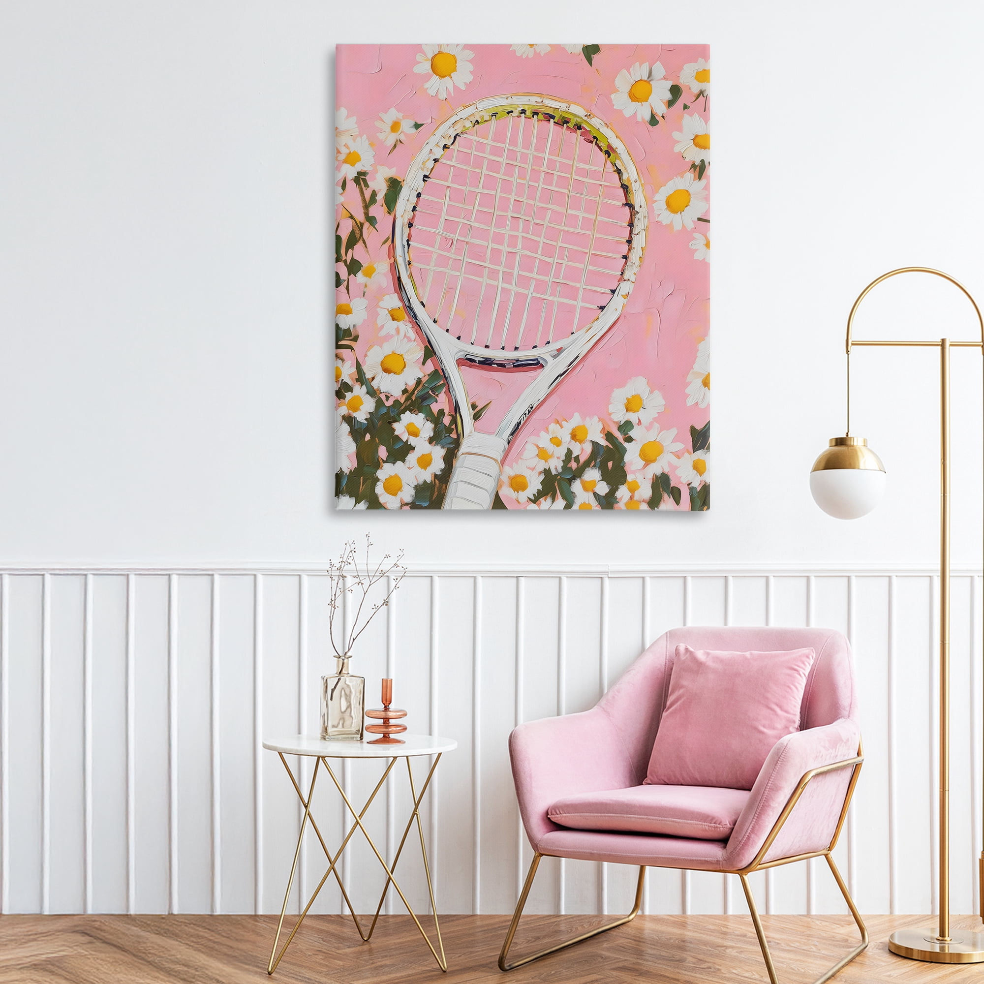 Stupell Industries Pink Tennis Racket & Daisies Canvas Wall Art, design by LSR Design Studio