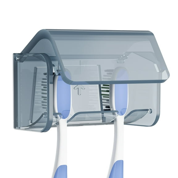 Linkidea Ventilation Wall Mounted Toothbrush Storage Organizer  with Cover, 2 Slots Toothbrush Holder, Self Adhesive Wallmount Toothbrush Rack Hanger for Shower, RV, Camper, Bathroom