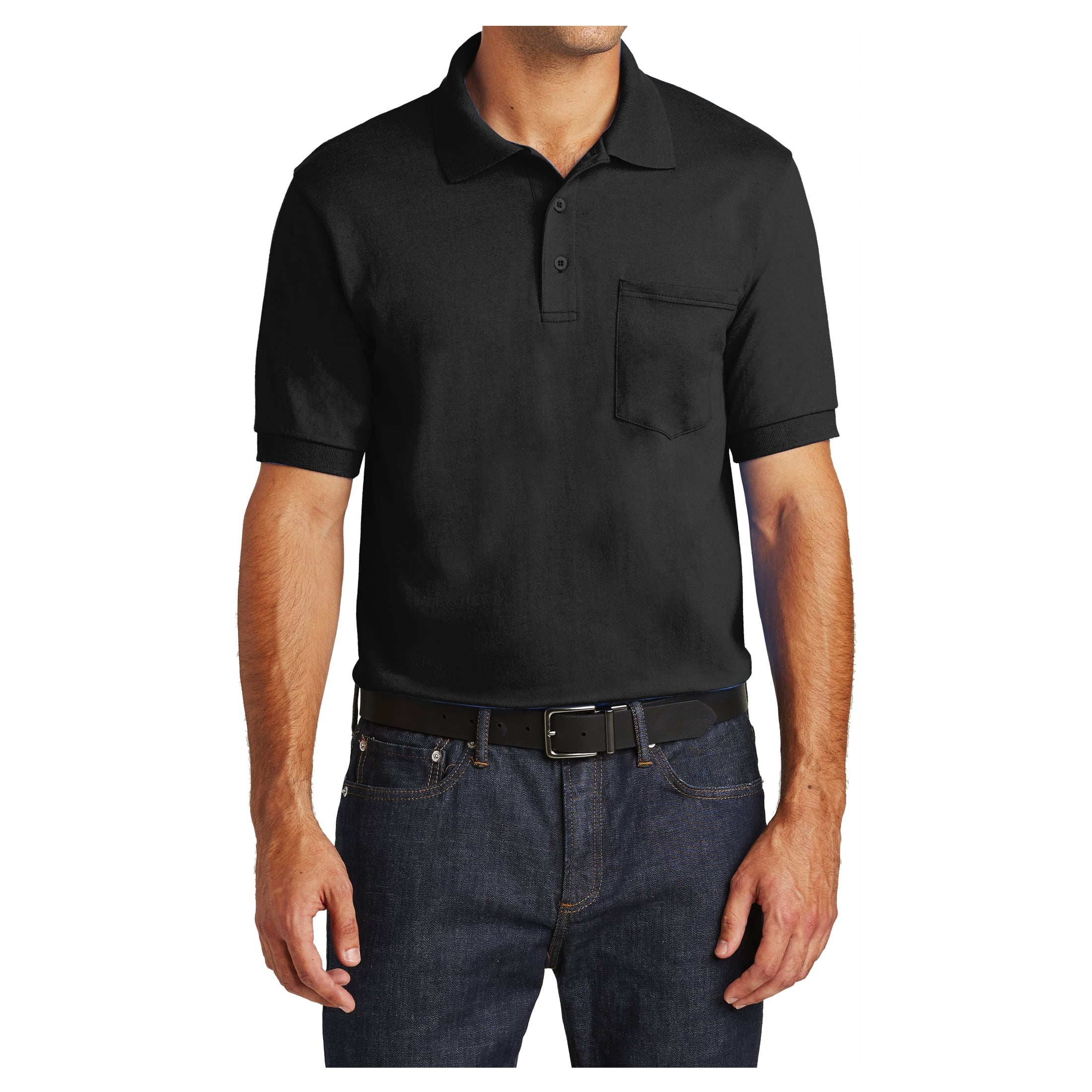 YUNY Men Solid Color Short-Sleeve Summer with Pockets Polo Shirt XL Black