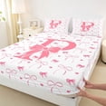 thumbnail image 3 of Manfei Ribbon Monogrammed P Queen Sheet Sets for Teen, Cartoon Initial Letter Flat Sheet, Kawaii Love Heart Queen Fitted Sheet, Super Cozy Room Decor, 4-Piece, 3 of 7