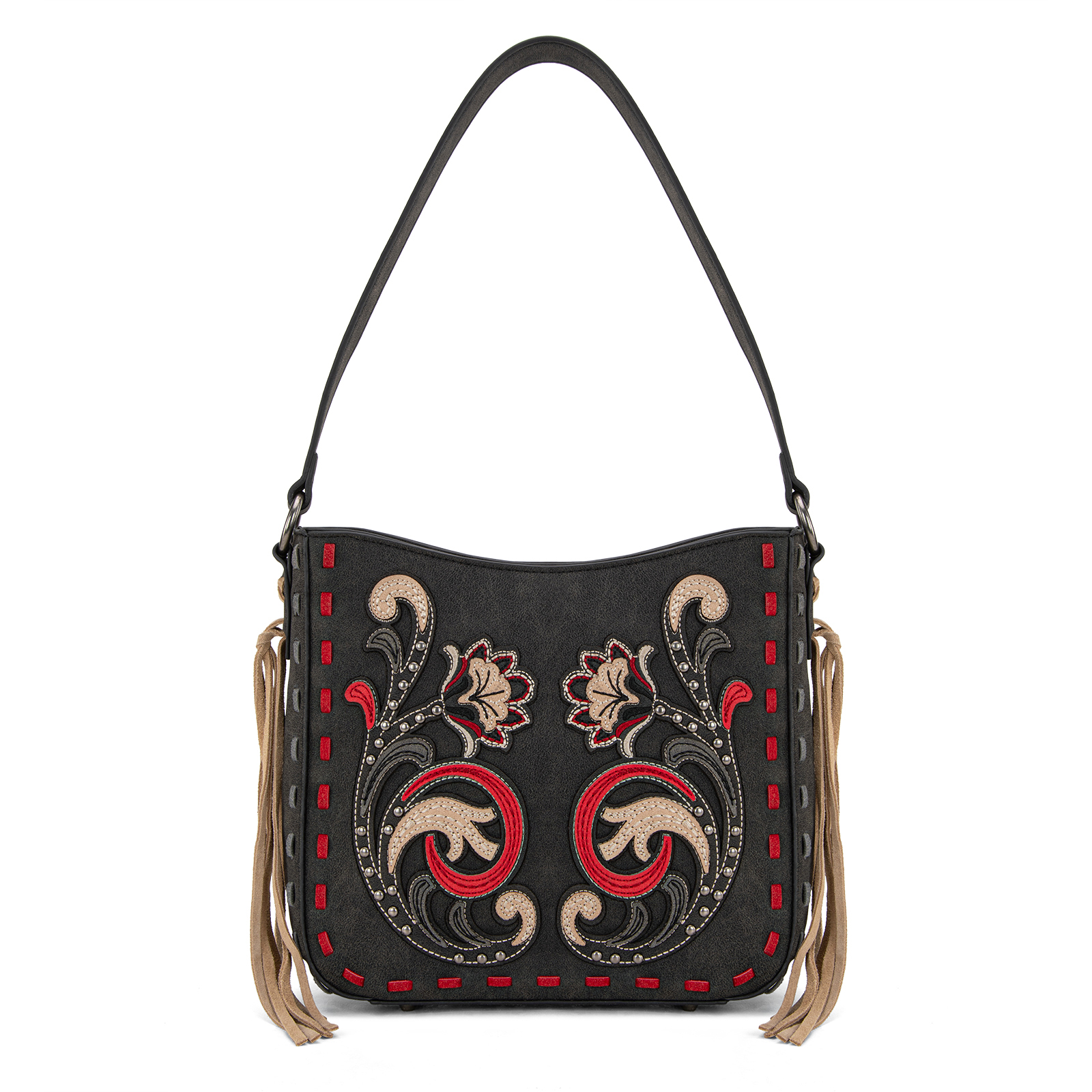 Montana West Western Shoulder Bag for Women Vintage Floral Embroidered Hobo HandBag Stylish Crossbody Purse Ideal Western Purses, Black
