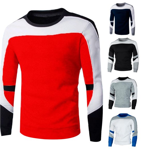 Afdoent Mens Long Sleeve T-Shirt Casual Color Block Crew Neck T Shirt Fall Daily Leisure Sports T Shirt Work Travel