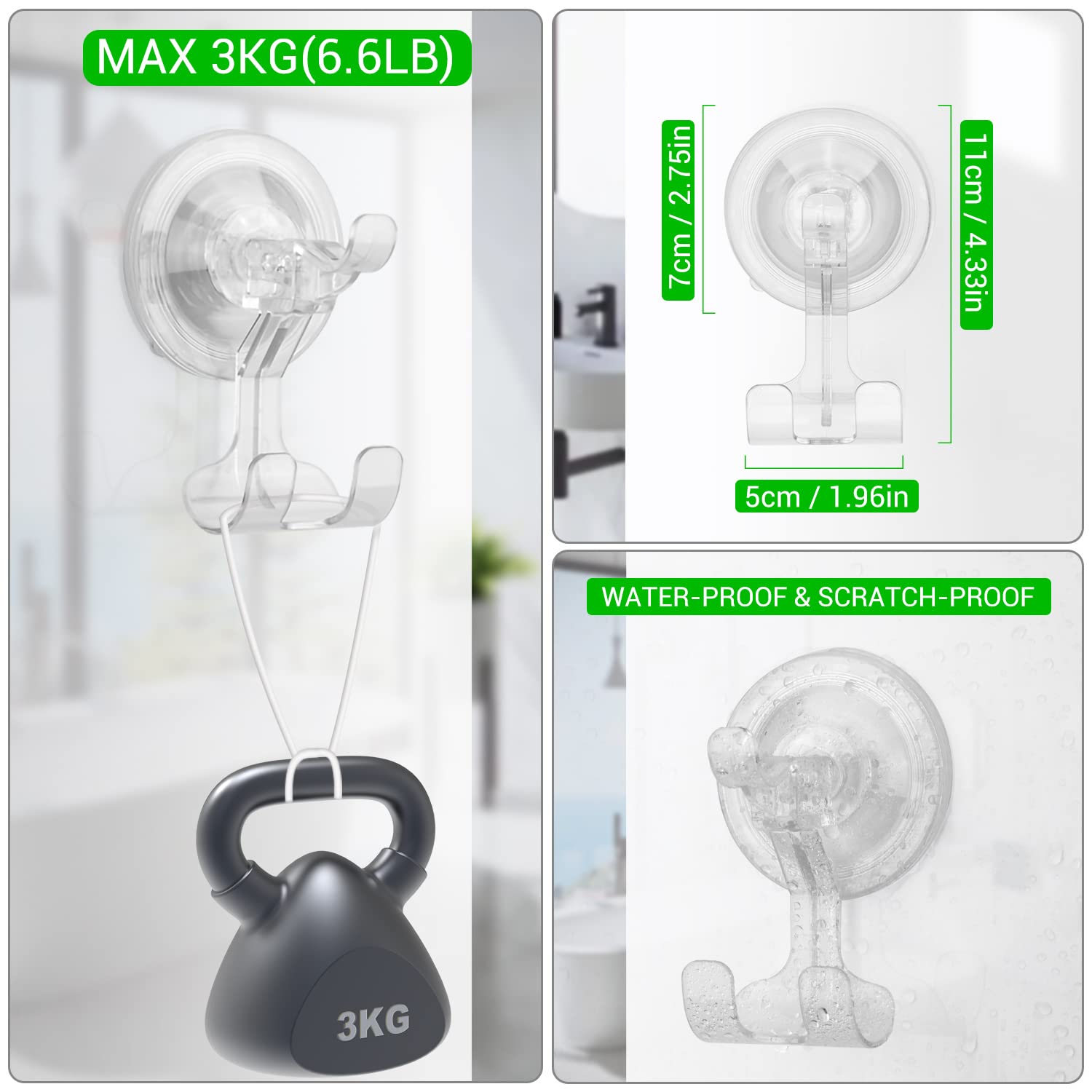 LUXEAR Shower Suction Hooks, Suction Cup Shower Razor Holder Reusable Removable Waterproof Suction Cup Hooks for Bathroom Livingroom Kitchen Towel Razor hanger 2 Pack - image 4 of 9