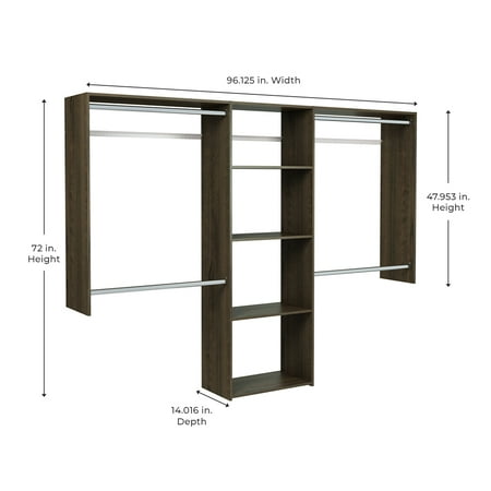Easy Track - Deluxe Starter Closet Storage Organizer System with Shelves - Truffle