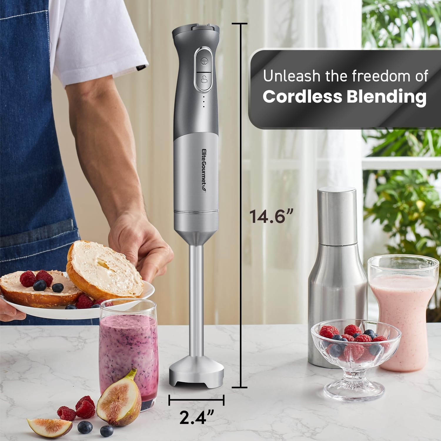 EHB1300 Cordless Hand Blender with Variable Speed and Stainless Steel Blades for Smoothies  Food