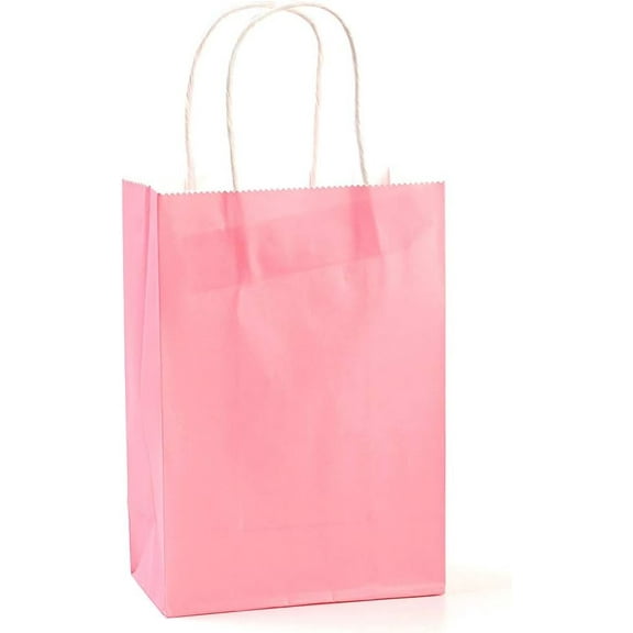 12 pc Pure Color Kraft Paper Bags Gift Bags Shopping Bags Rectangle Pink with Paper Twine Handles 15x11x6cm