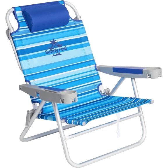 Sunnyfeel 5-Position Backpack Beach Chair Lay Flat, Folding Chair with cup holder, phone slot & bottle opener, Outdoor & Picnic &Camp