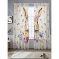 thumbnail image 2 of Bunny Easter Sheer Curtains 84 Inch Length 2 Panels Set Window Treatments, Spring Floral Pastoral Rabbits Rustic Rod Pocket Semi Curtains for Living Room/Bedroom/Kitchen Décor, 104"W x 84"L, 2 of 7