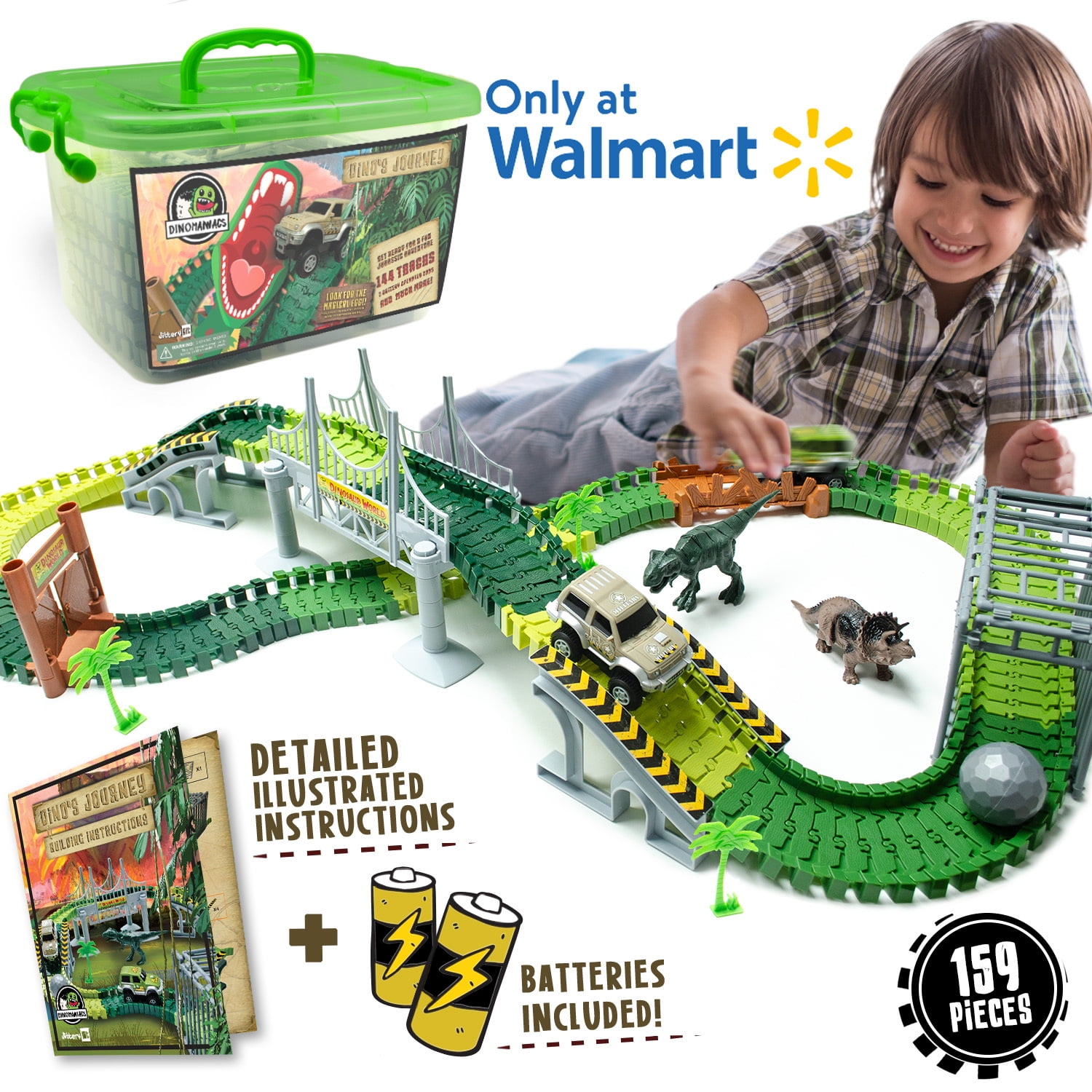 JitteryGit Dinosaur Toys for Boys Race Car Track Set | Dinosaurs STEM Vehicle Playsets for Kids Toddler Ages 3 4 5 6 7 8 Year Olds