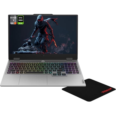 Lenovo LOQ AI-Powered Gaming Laptop, AMD Ryzen 7-250, 16 GB DDR5 RAM, 512 GB PCIe SSD, 15.6" FHD(1920x1080)144Hz Display, Nvidia G-Force RTX 5060, Backlit Keyboard, W11 Home, Luna Grey+Traix Mousepad