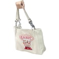 thumbnail image 2 of Bolso de mano de piel sintética con estampado de letras para mujer, resistente al agua, de gran capacidad, en color rojo caramelo, 2 of 8