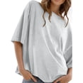 thumbnail image 5 of Crew Neck Half Sleeve Women Loose Solid Color T-shirt Tops, 5 of 7
