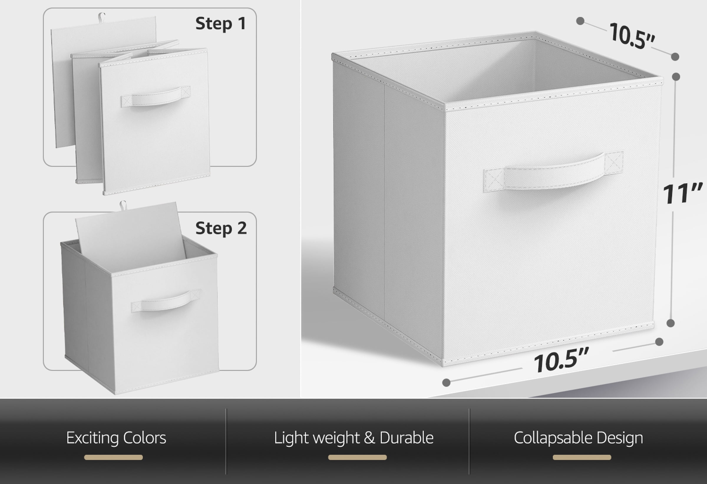 Sorbus Foldable Storage Cubes - 6 Pack, 11 Inch, White, Fabric, Foldable, Storage and Organization, Versatile Use, Collapsible Storage, Lightweight and Durable