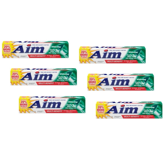 6 Pack - AIM Toothpaste Whitening Fresh Mint Gel 5.5 oz Each