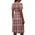 thumbnail image 6 of Minjewel Women's Plaid Mini Dress with V-Neck Short Sleeve - Gingham Summer Dress, Loose Flowy Beach Party Outfit, Preppy Comfy Vacation Top,Pink,M, 6 of 6