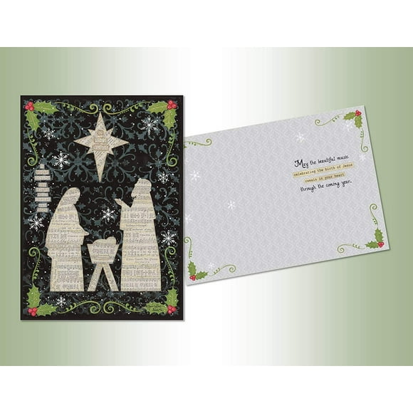 Performing Arts Glitter Embellished, Full Color Inside Design Sheet Music Nativity Stationery Paper, 66183-14