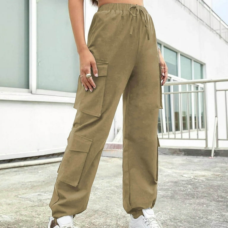 Aayomet Women'S Pants Womens Sweatpants Joggers with Pockets Baggy Lounge  Workout Yoga Running Pants High Waisted,Khaki XL