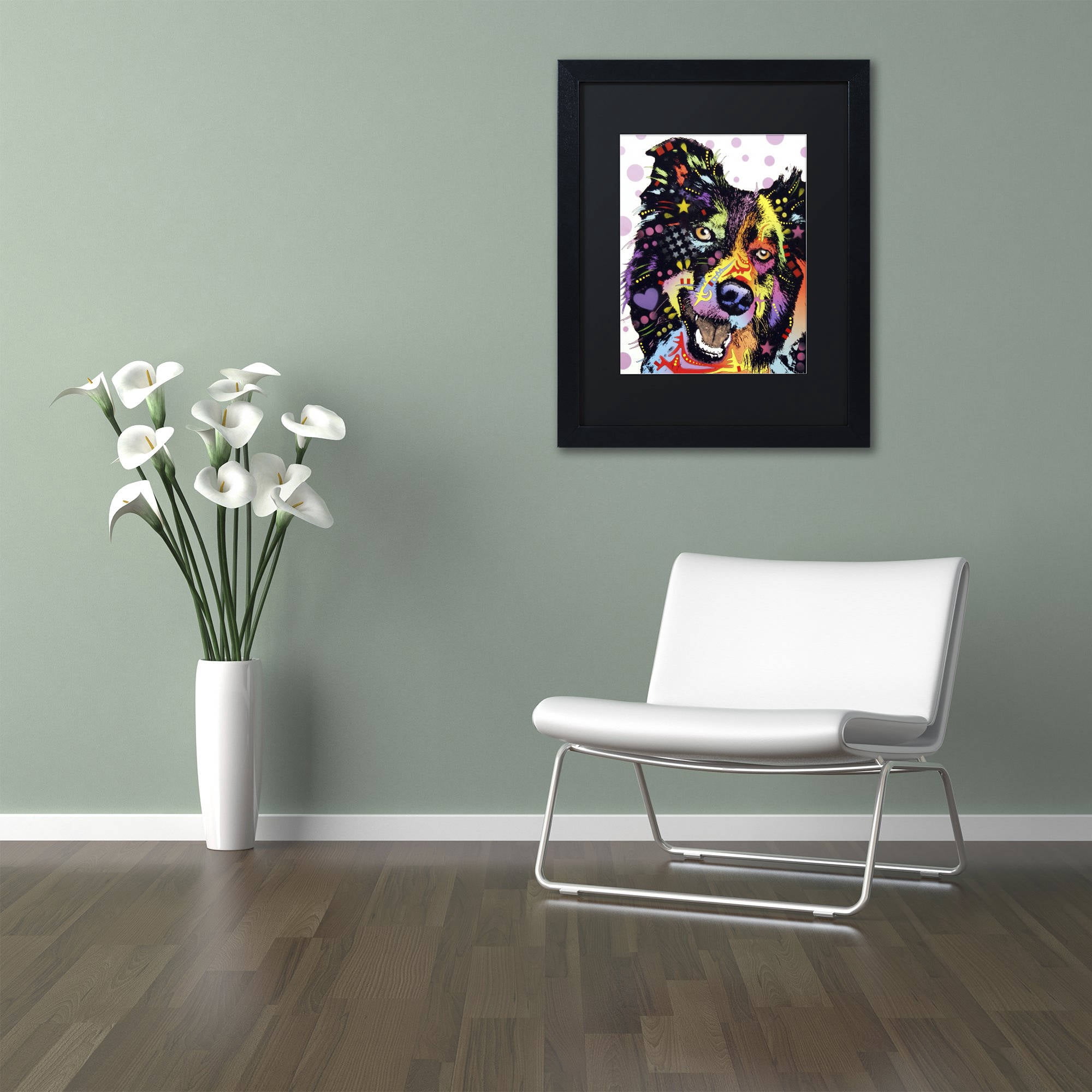 Trademark Fine Art "Border Collie" Canvas Art by Dean Russo, Black Matte, Black Frame
