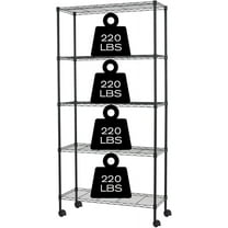 5-Tier Shelving Unit Storage Shelves with Wheels Heavy Duty Metal Rack NSF Height Adjustable for Laundry Bathroom Kitchen Garage Pantry Organization -60inx30inx14in(Black)