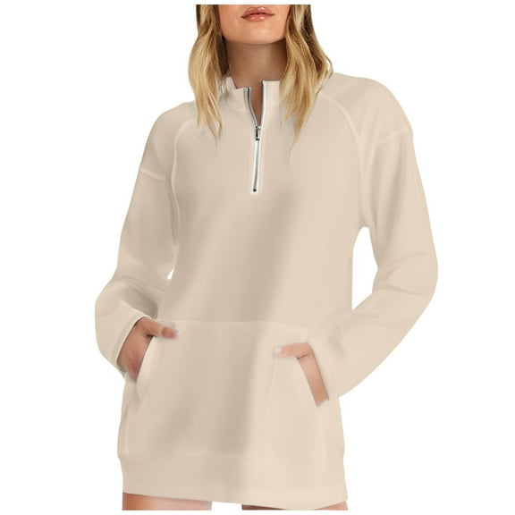 Luogg Women's Half Zip Pocket Hooded Sweatshirt Without Womens Long Sleeve Hoodie