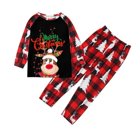 

TAIAOJING Christmas Pjs Deer Plaid Print Long Sleeve T Shirt Top And Pants Xmas Sleepwear Holiday Family Matching Pajamas Outfit 6-7 Years