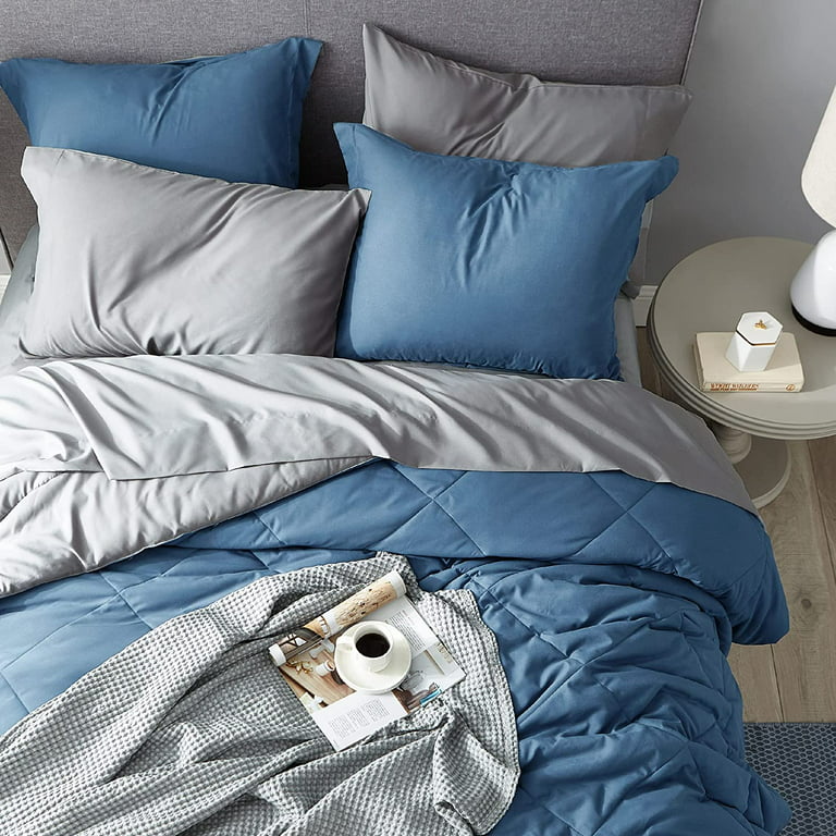  Bedsure Queen Comforter Set 7 Pieces - Navy Blue