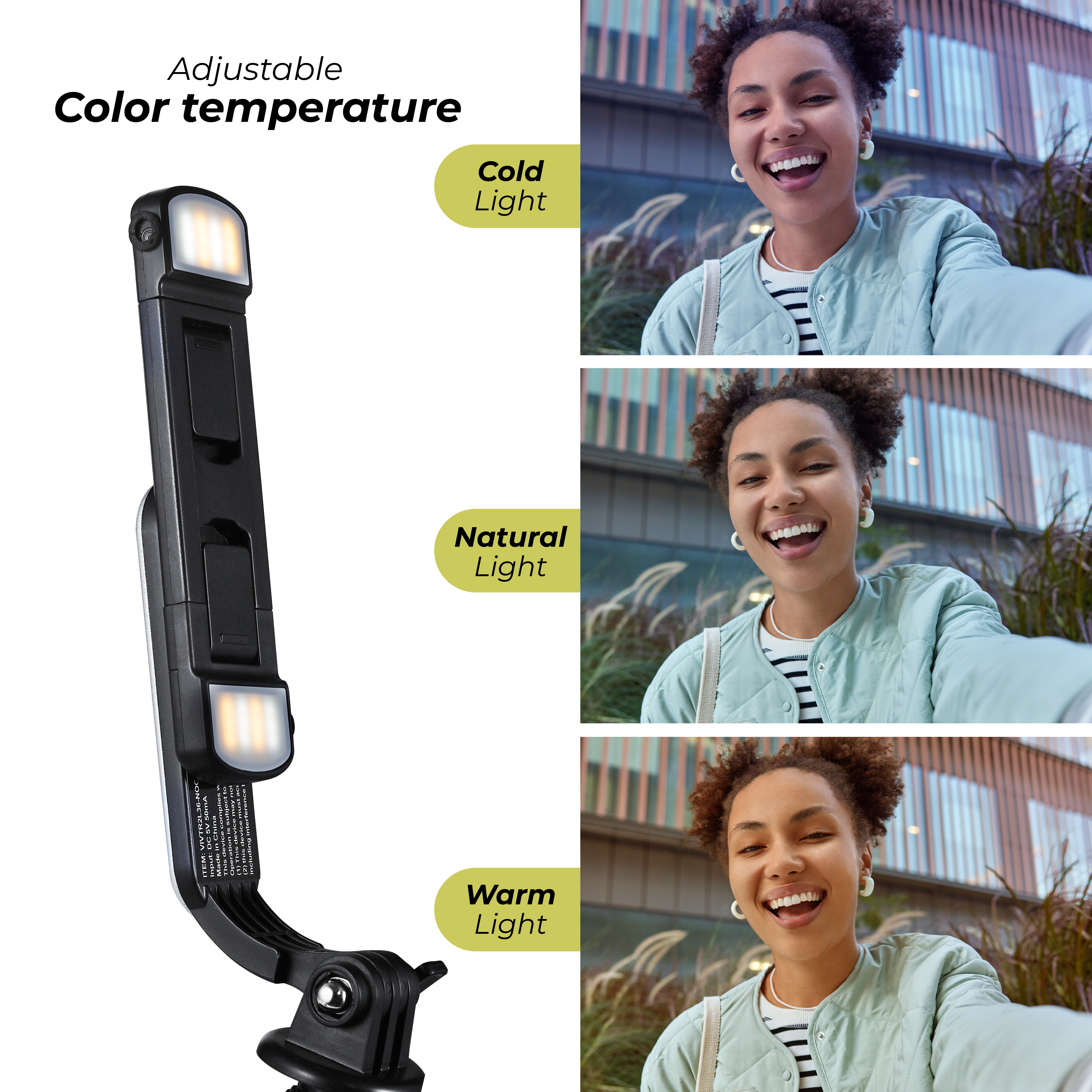 Vivitar Selfie Stick Tripod with Quad LED Lights, Black photo 4
