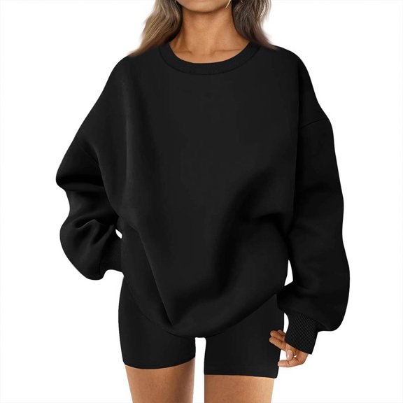 CIENVNSTG Womens Oversized Sweatshirts Crewneck Fleece Long Sleeve Pullover Hoodies Tops Sweaters Comfy Fall Winter Outfits Clothes 2026 Fashion Black L