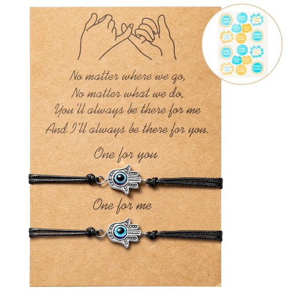 Haooryx 2Pcs Hamsa Hand Bracelets for  Valentine's Day, Black Adjustable Wax Cord with Hamsa Hand Jewelry Gifts