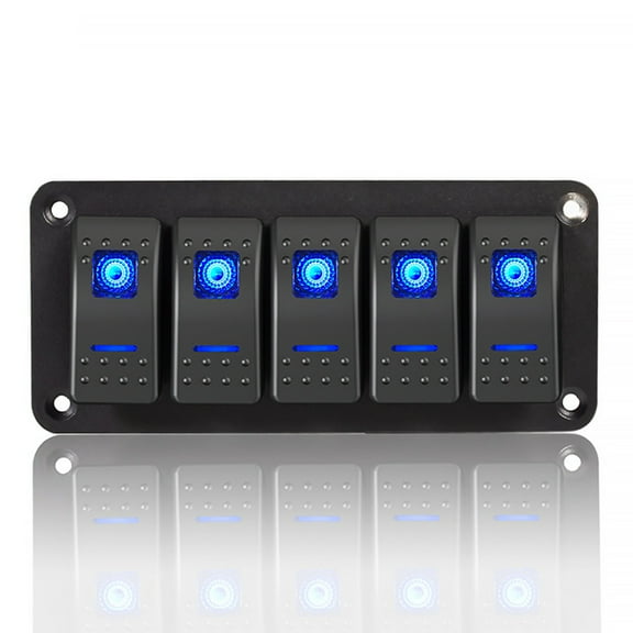 Geloo 5 Gang Rocker Switch Panel Pre-Wired ON/Off Switch Panel Waterproof Marine Switches for 12V/24V Automotive Cars Marine Boat RV ATV UTV Trailer