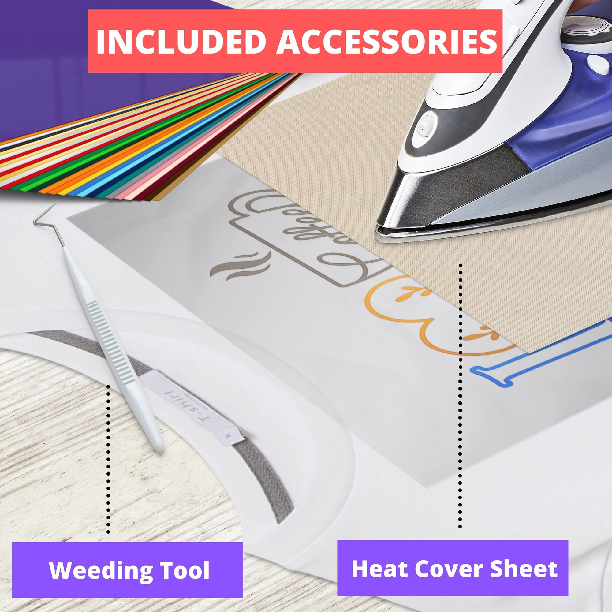 Kassa HTV Assorted Colors Heat Transfer Vinyl:30 Sheets is 12” x 10” Each; Iron-on,Clothing and Textiles; Includes Teflon Sheet and Weeding Tool for Easy Transfers,Leather.Multi-color