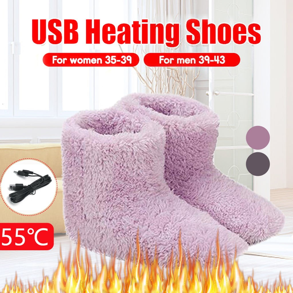Women's Man's USB Electric Heating Plush Shoes Foot Indoor Winter Warmer Shoes 