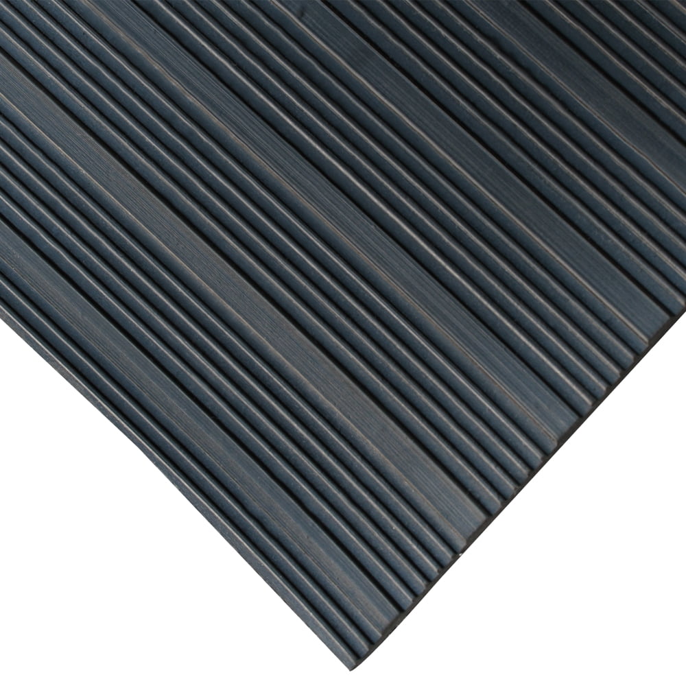 Rubber-Cal Composite Rib Corrugated Rubber Floor Mat - 1/8" Thick X 3' X 10' Black Anti-Slip Roll