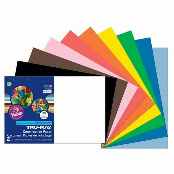 12 x 18 in. Tru Ray Assorted Construction Paper - 50 Sheets Per Pack - Pack of 5