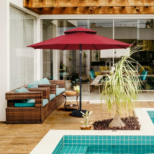 Ainfox 11FT Patio Umbrella 2 Tier Ventilation Outdoor Portable Sun