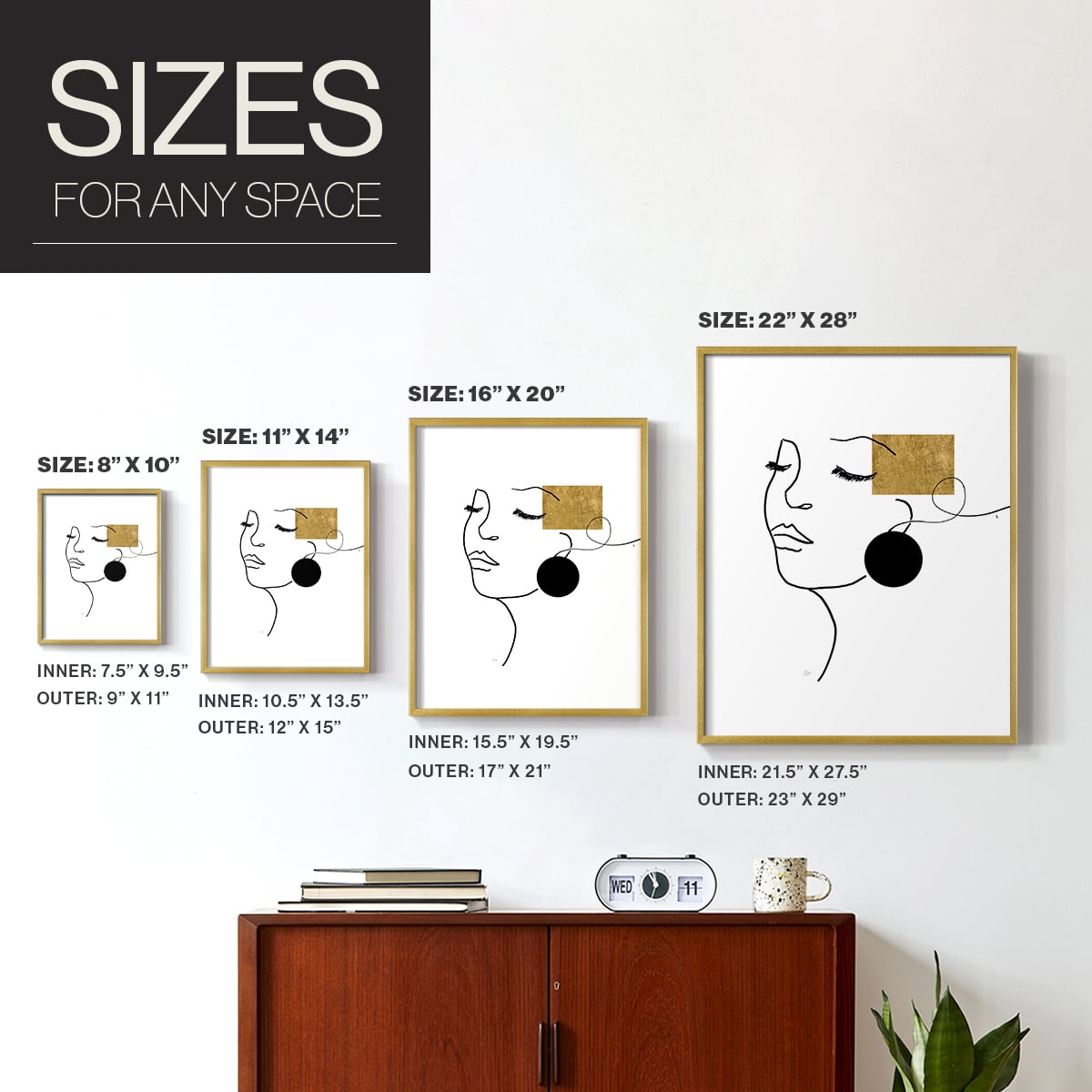 Shapes and Lines II in Gold Solid Wood 11 x 14 Framed Print