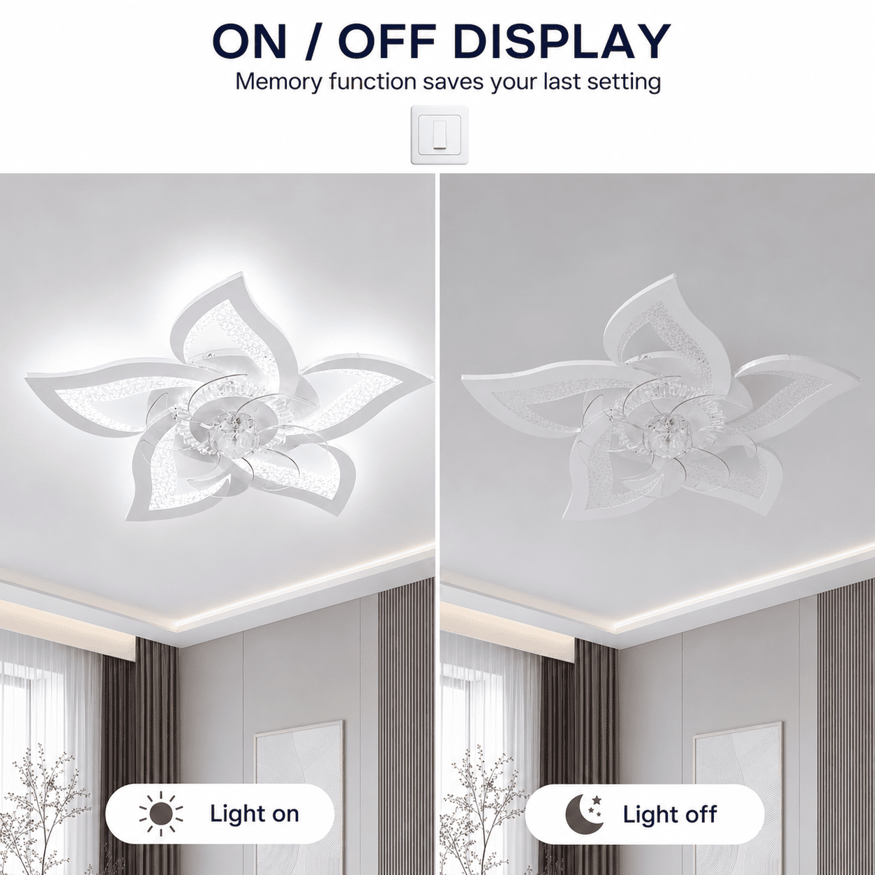 Garwarm 24.6" White Flower Ceiling Fan with Light, Low Profile Flush Mount Fandelier, Dimmable LED Ceiling Light with Remote, 6-Speed Reversible Fan for Bedroom, Kitchen, Living Room