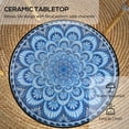 thumbnail image 3 of Round Outdoor Mosaic Bistro Table, Multi-Color Ceramic Top with Powder-Coated Steel Frame, Small Patio Side Table or Plant Stand for Garden, Balcony, and Porch, 13.8" x 21.3", 3 of 7
